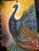 Colorful peacock inspired painting where glory unfolds in every feather