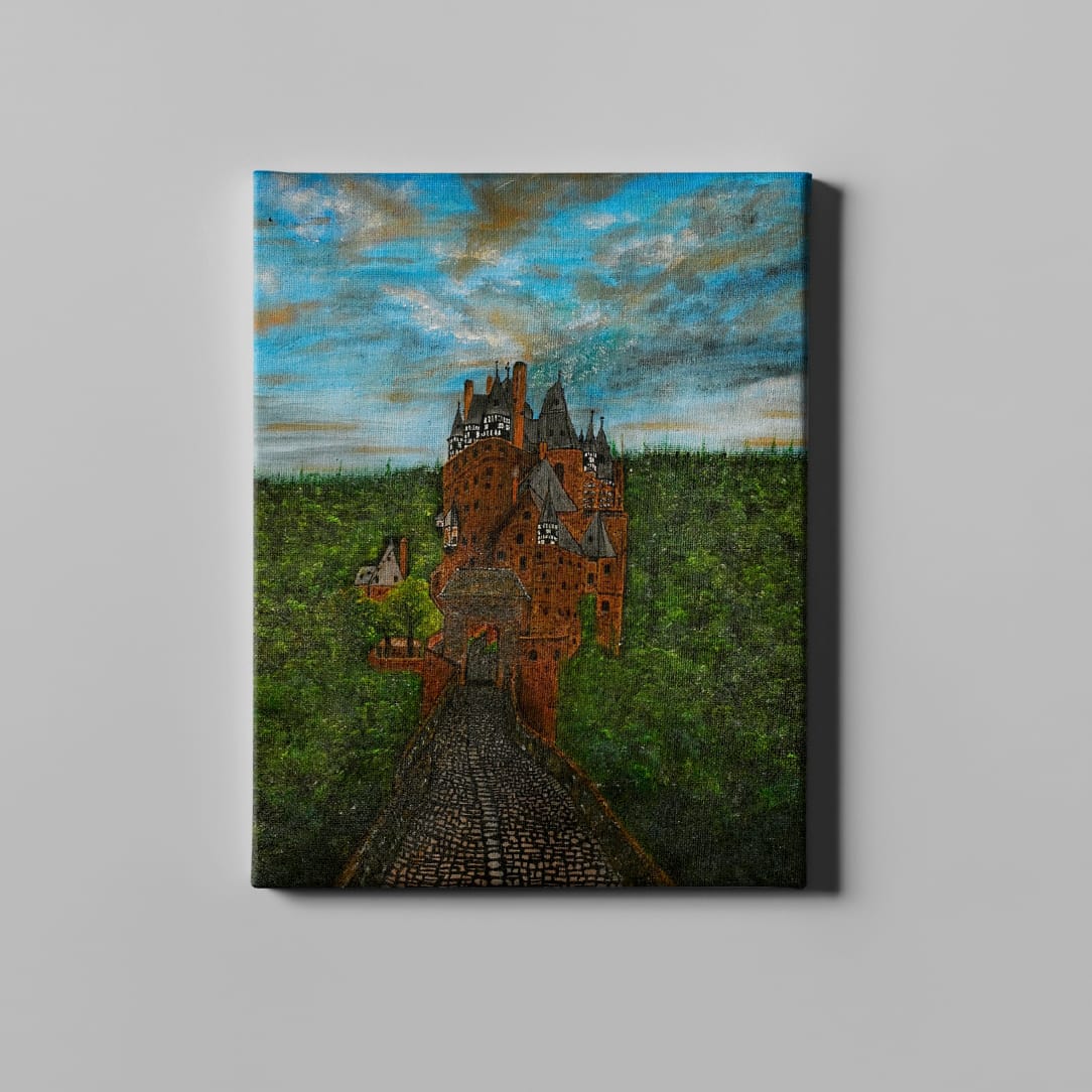 Landscape painting of a stone path leading to forever through nature