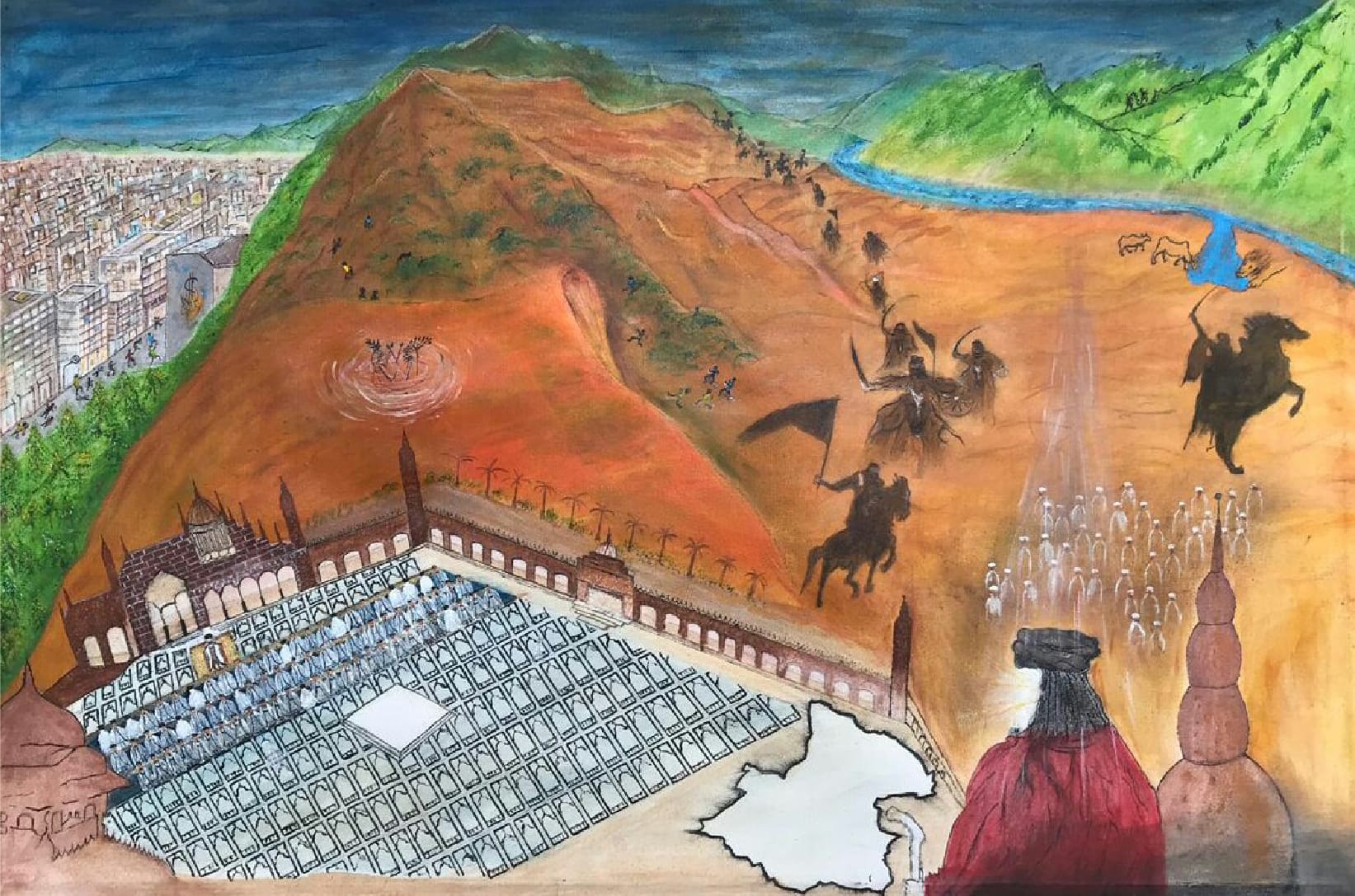 Expressive painting depicting faith standing strong against every storm